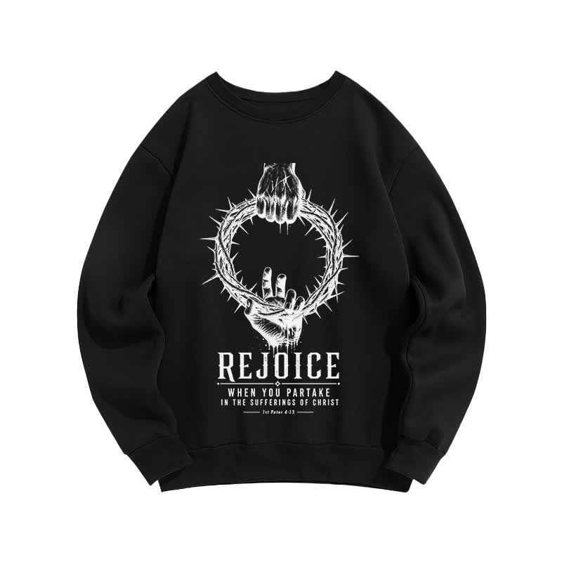 Christianartworkshop Rejoice Crown Of Thorns Scripture Graphic Crewneck Sweatshirt - Black - 2XL - image 2