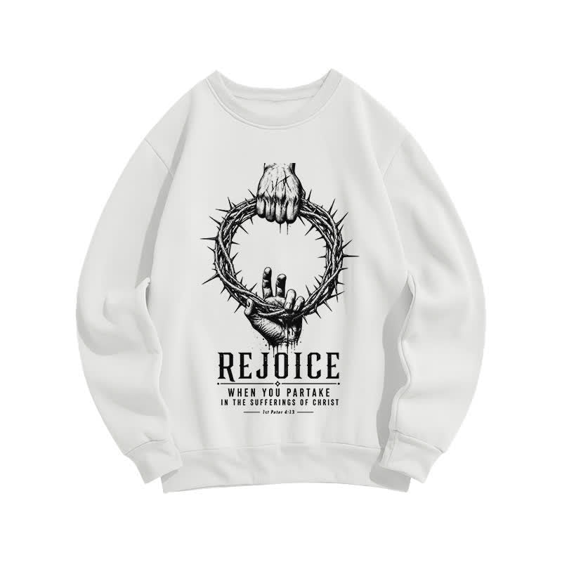 Christianartworkshop Rejoice Crown Of Thorns Scripture Graphic Crewneck Sweatshirt - White - 2XL - image 0