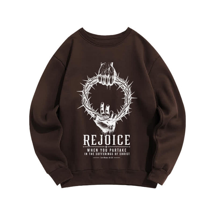 Christianartworkshop Rejoice Crown Of Thorns Scripture Graphic Crewneck Sweatshirt - Brown - 2XL - image 1