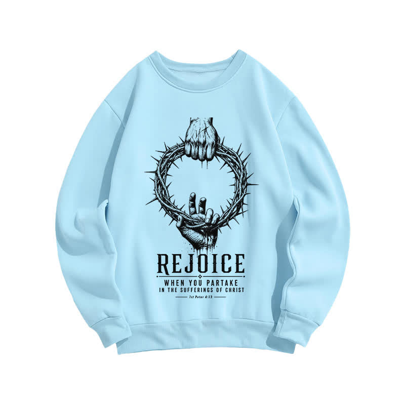 Christianartworkshop Rejoice Crown Of Thorns Scripture Graphic Crewneck Sweatshirt - Blue - 2XL - image 4