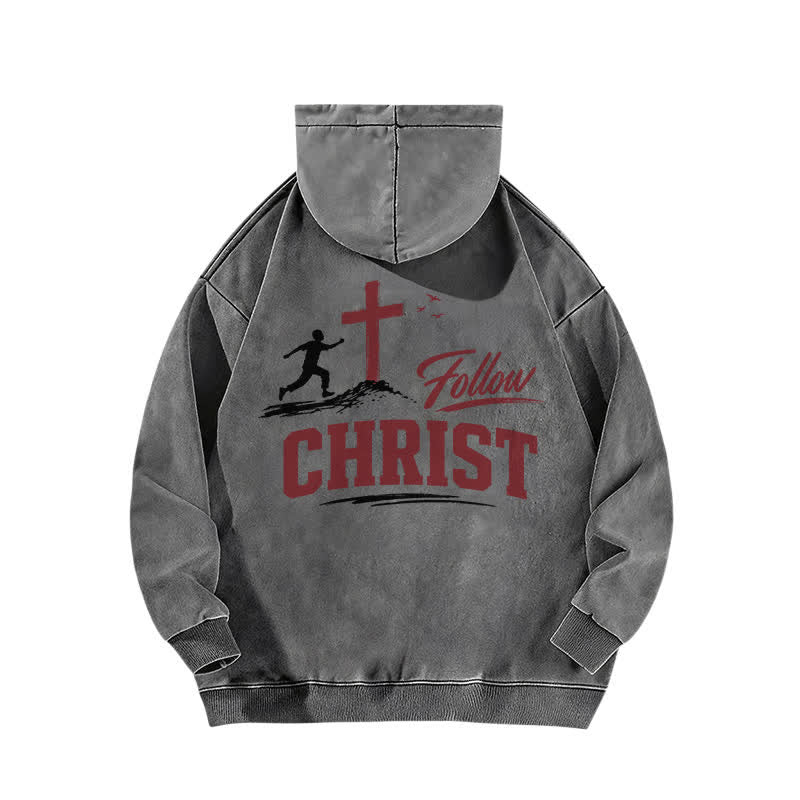 Christianartworkshop Follow Christ Cross Front And Back Washed Hoodie - image 16