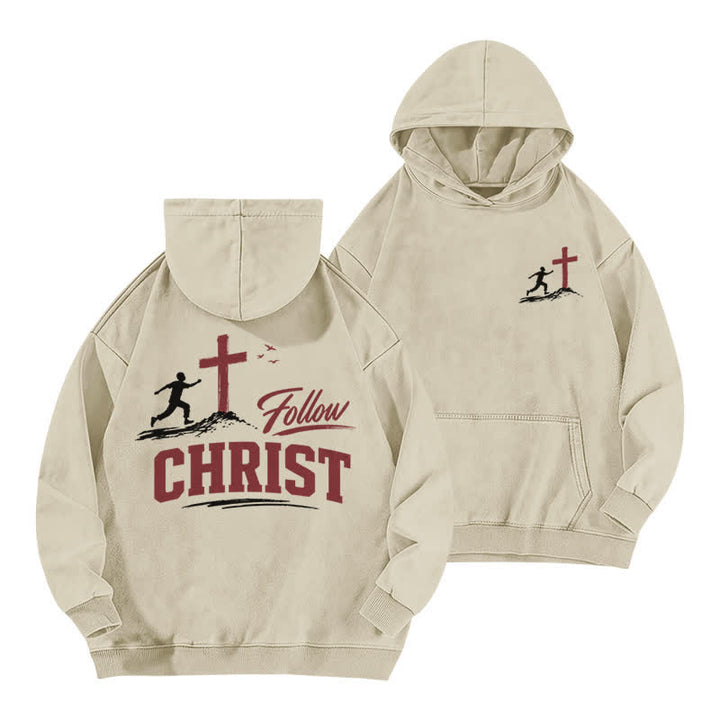 Christianartworkshop Follow Christ Cross Front And Back Washed Hoodie - Apricot - 5XL - image 6