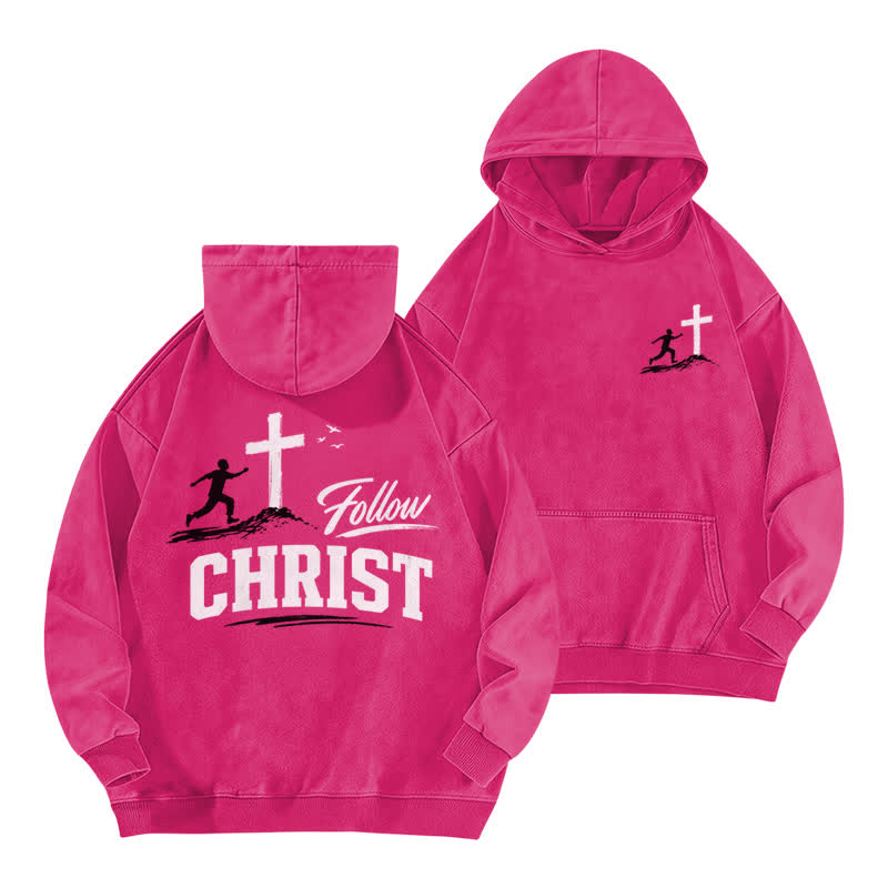 Christianartworkshop Follow Christ Cross Front And Back Washed Hoodie - Rose - 5XL - image 3