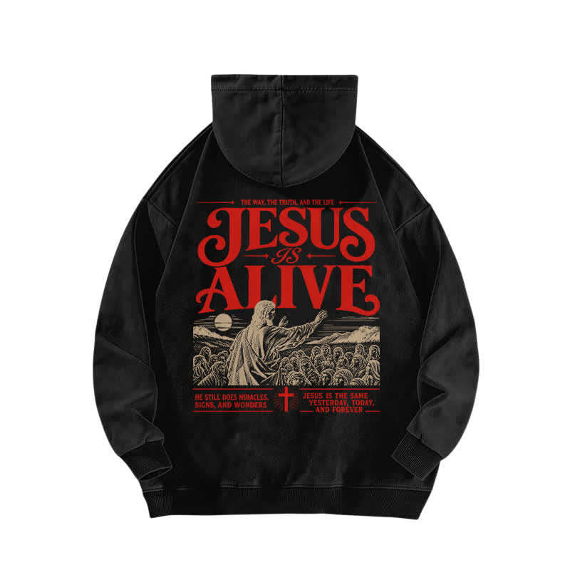 Christianartworkshop Jesus Is Alive Vintage Black Washed Hoodie - image 1