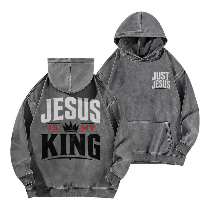 Christianartworkshop Just Jesus Jesus Is My King Washed Hoodie - Grey - 5XL - image 0
