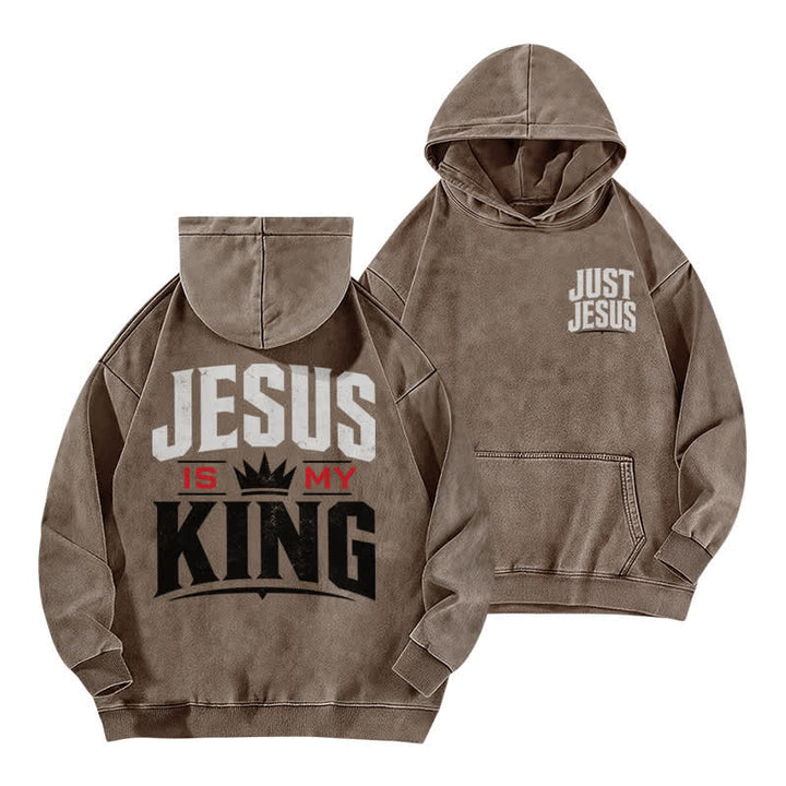 Christianartworkshop Just Jesus Jesus Is My King Washed Hoodie - Coffee - 5XL - image 3