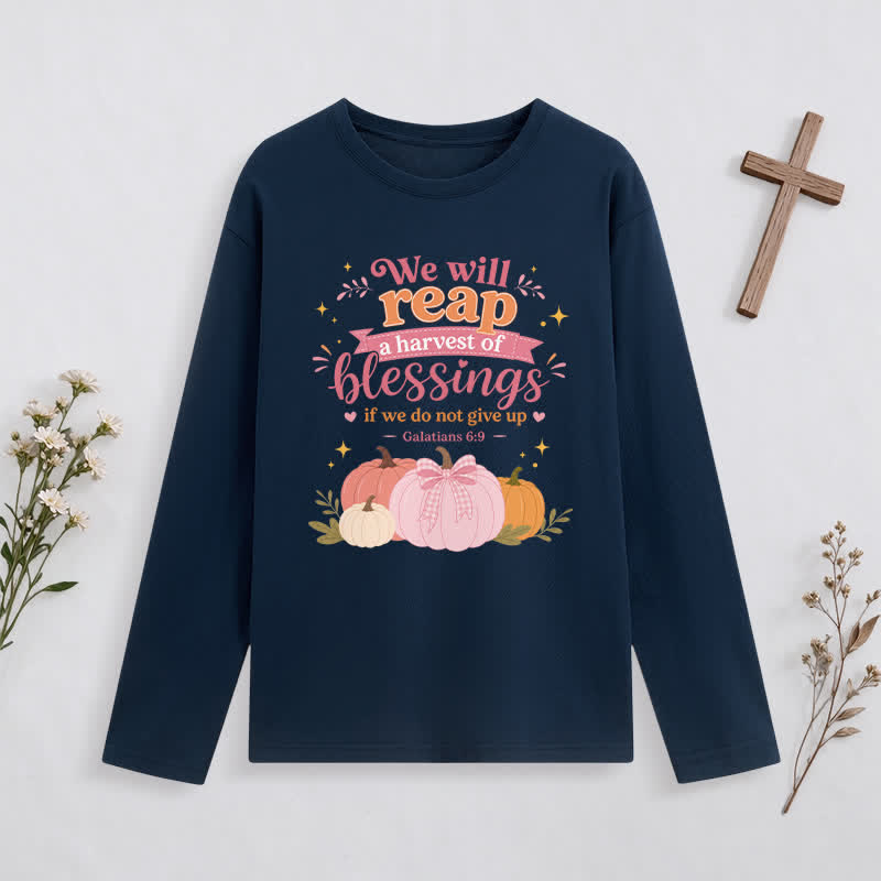 Christianartworkshop Harvest Of Blessings Fall Graphic Long Sleeve T Shirt - Navy Blue - 4XL - image 6