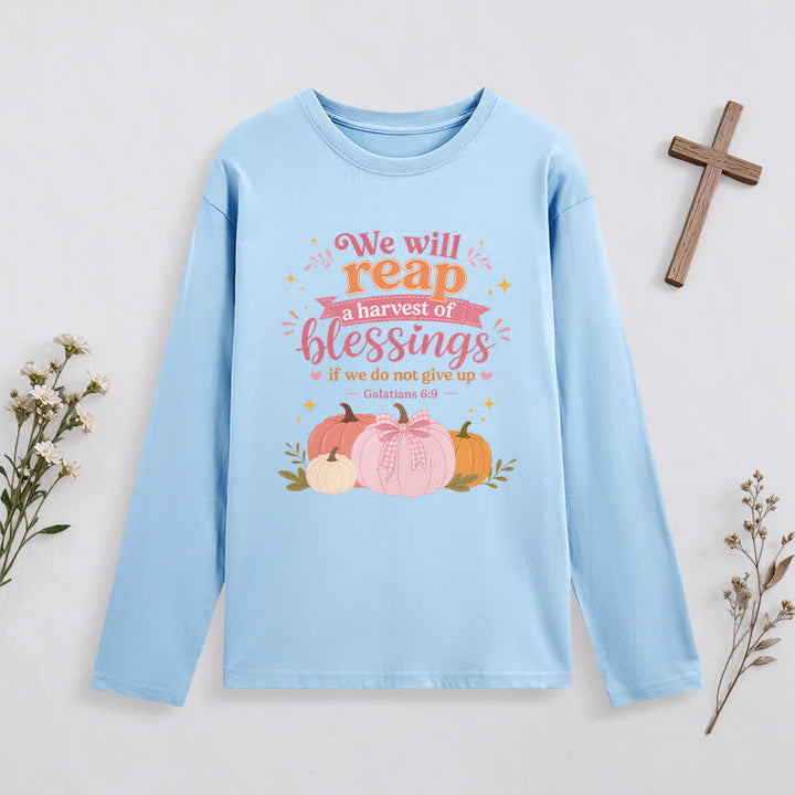Christianartworkshop Harvest Of Blessings Fall Graphic Long Sleeve T Shirt - Blue - 4XL - image 11