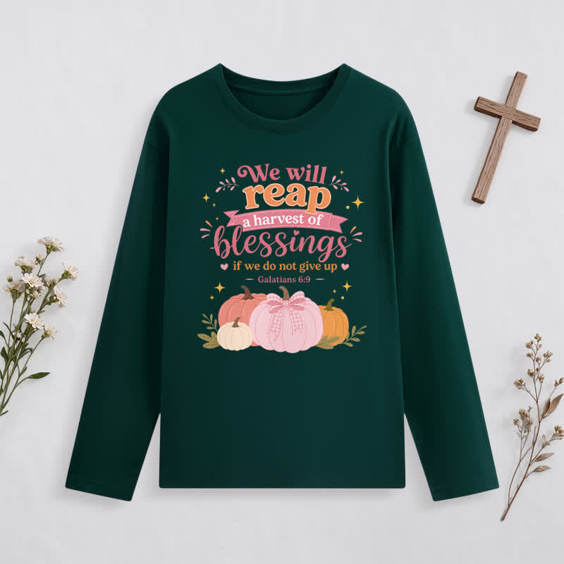Christianartworkshop Harvest Of Blessings Fall Graphic Long Sleeve T Shirt - Dark Green - 4XL - image 7