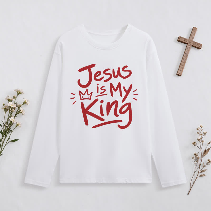 Christianartworkshop Jesus Is My King Crown Graphic Long Sleeve T Shirt - White - 4XL - image 8