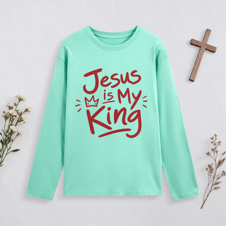 Christianartworkshop Jesus Is My King Crown Graphic Long Sleeve T Shirt - Green - 4XL - image 7