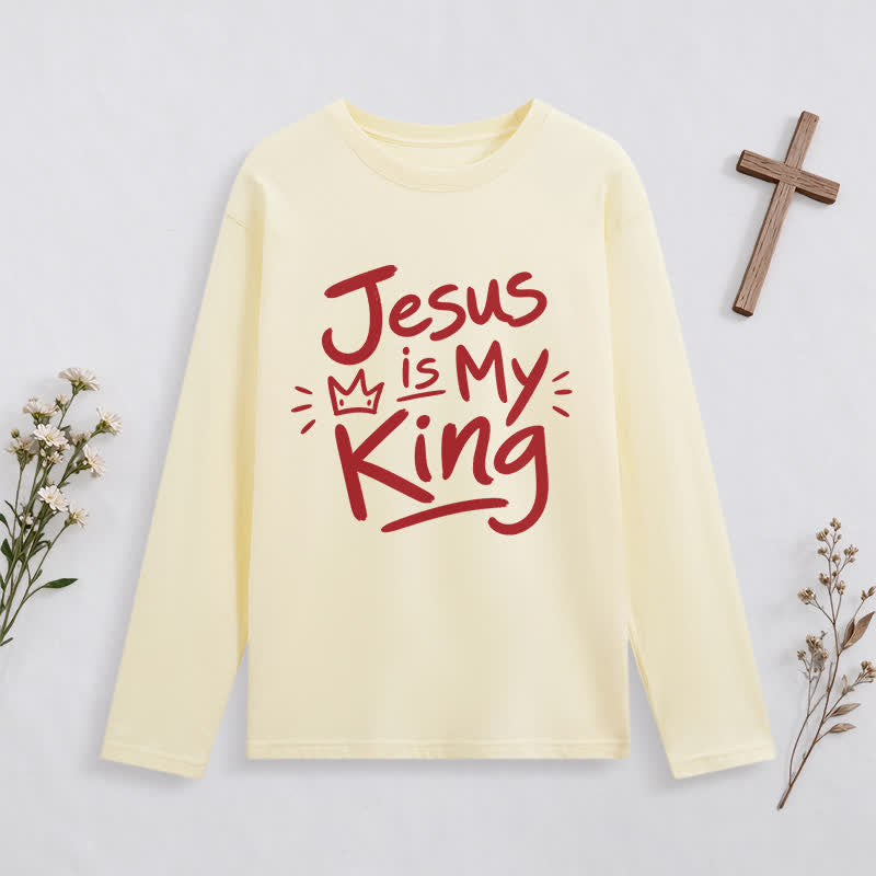 Christianartworkshop Jesus Is My King Crown Graphic Long Sleeve T Shirt - Beige - 4XL - image 9