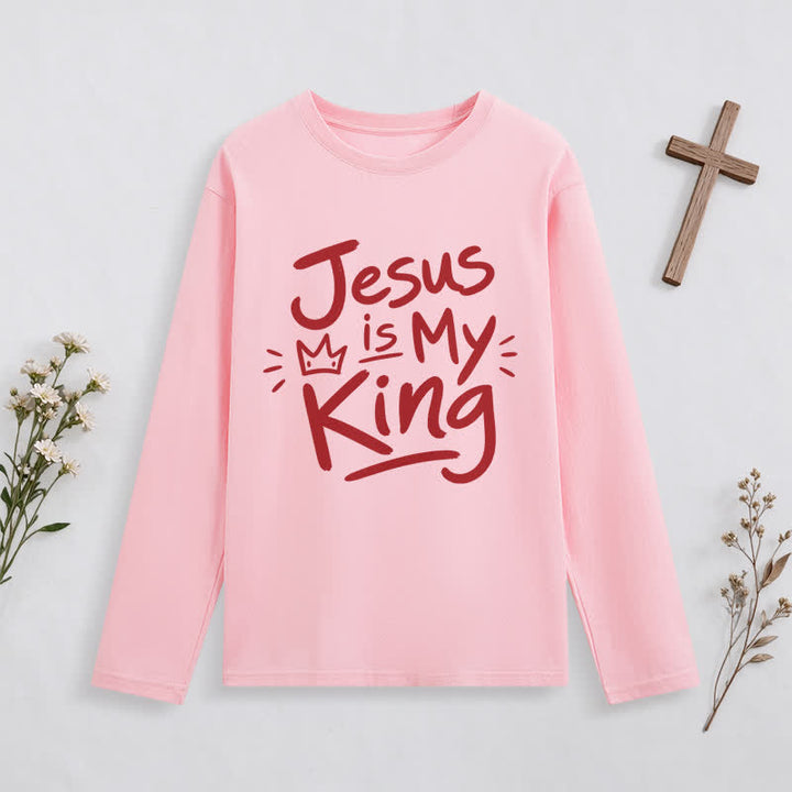 Christianartworkshop Jesus Is My King Crown Graphic Long Sleeve T Shirt - Pink - 4XL - image 2