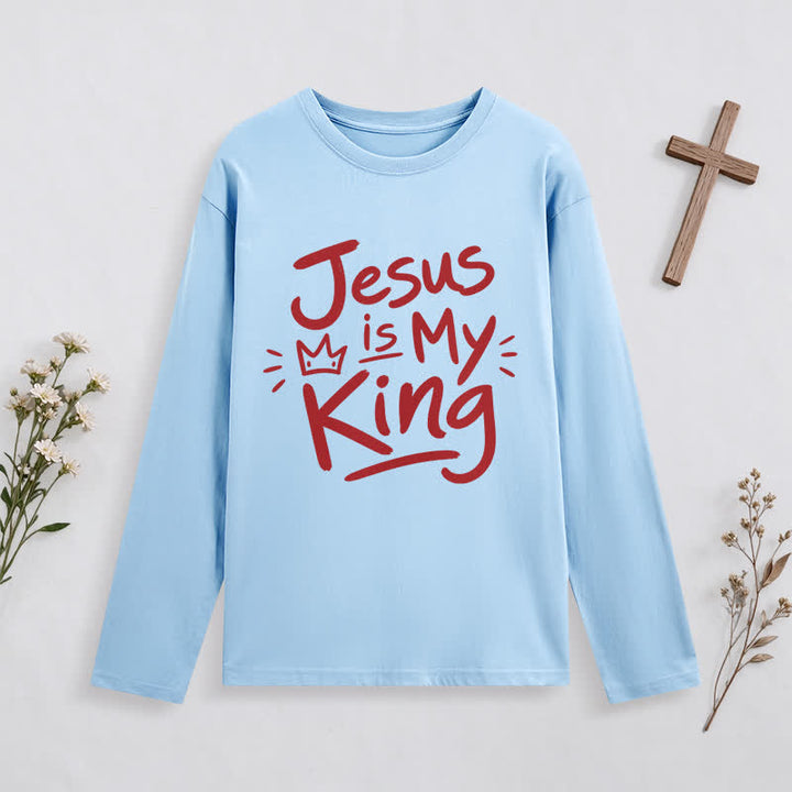 Christianartworkshop Jesus Is My King Crown Graphic Long Sleeve T Shirt - Blue - 4XL - image 5