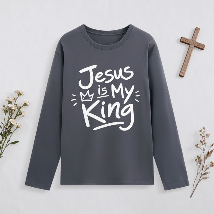 Christianartworkshop Jesus Is My King Crown Graphic Long Sleeve T Shirt - Grey - 4XL - image 10
