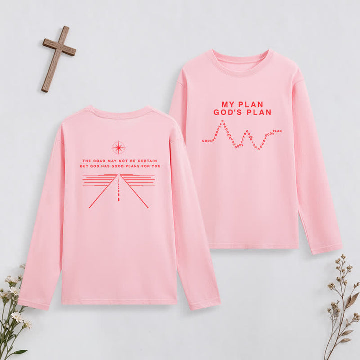 Christianartworkshop My Plan God's Plan Black Graphic Long-Sleeve T-Shirt - Pink - 4XL - image 6