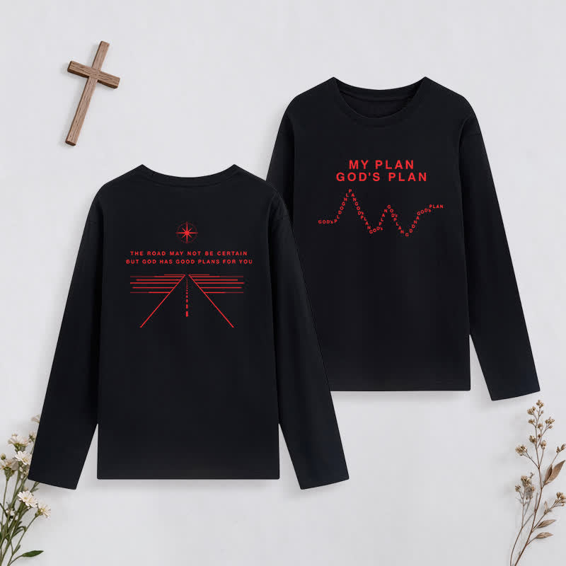 Christianartworkshop My Plan God's Plan Black Graphic Long-Sleeve T-Shirt - Black - 4XL - image 0