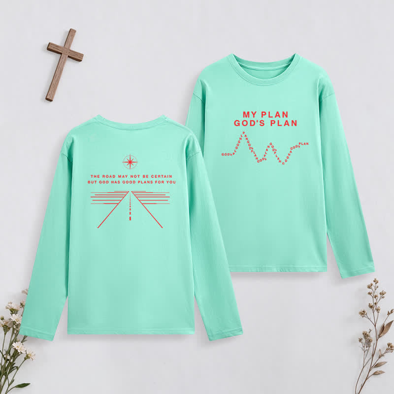 Christianartworkshop My Plan God's Plan Black Graphic Long-Sleeve T-Shirt - Green - 4XL - image 12