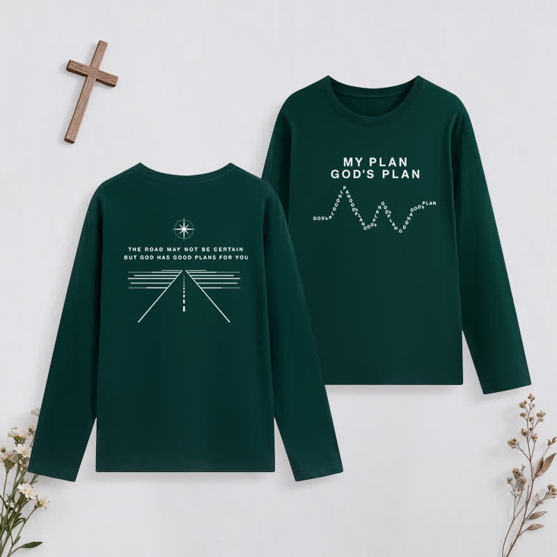 Christianartworkshop My Plan God's Plan Black Graphic Long-Sleeve T-Shirt - Dark Green - 4XL - image 27