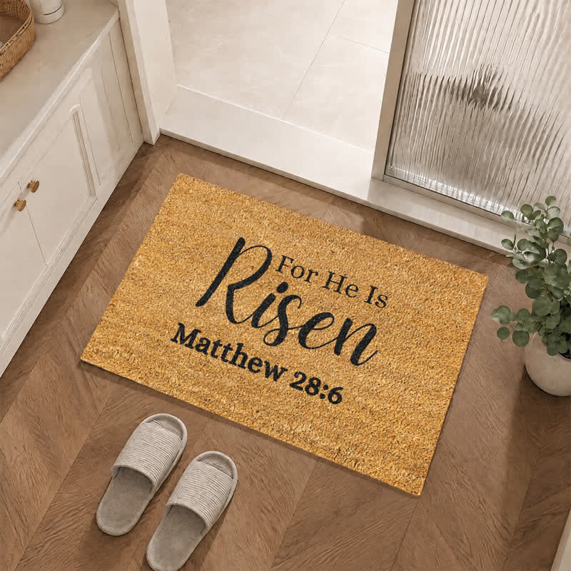 Christianartworkshop For He Is Risen Printed Coir Doormat: Token of Timeless Resurrection Promise - image 0