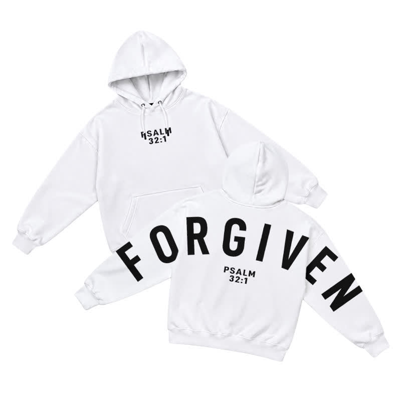 Christianartworkshop Split Sleeve Forgiven Psalm 32:1 Scripture Statement French Terry Hoodie - White - 5XL - image 0