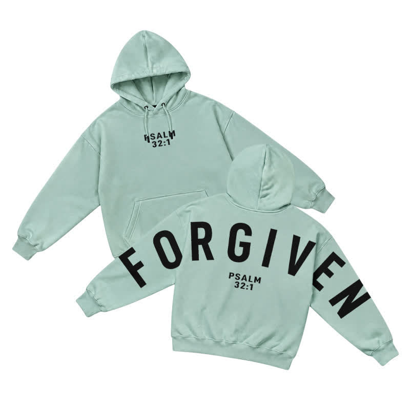 Christianartworkshop Split Sleeve Forgiven Psalm 32:1 Scripture Statement French Terry Hoodie - Light Green - 5XL - image 13