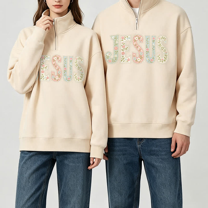 Christianartworkshop Floral Pattern Jesus Statement Half-zip Pullover - image 7