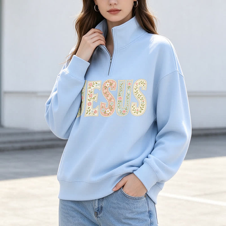 Christianartworkshop Floral Pattern Jesus Statement Half-zip Pullover - image 9