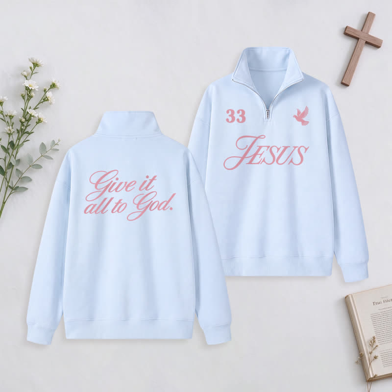 Christianartworkshop Vintage Jesus 33 Holy Spirit & God Give All Good to You Half-Zip Pullover - Sky Blue - 3XL - image 0