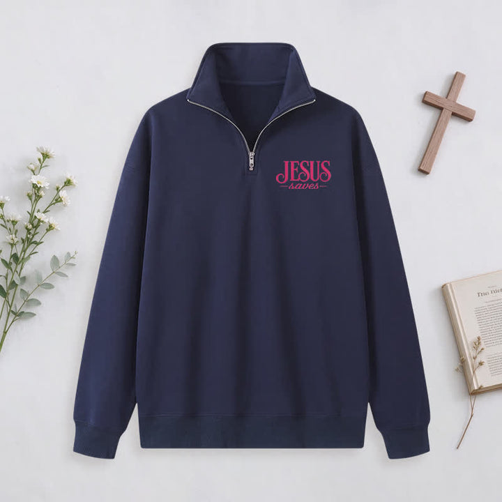 Christianartworkshop Jesus Saves White Stand Collar Half-Zip Pullover - image 28