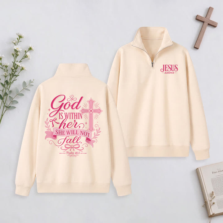 Christianartworkshop Jesus Saves White Stand Collar Half-Zip Pullover - Beige - 3XL - image 12