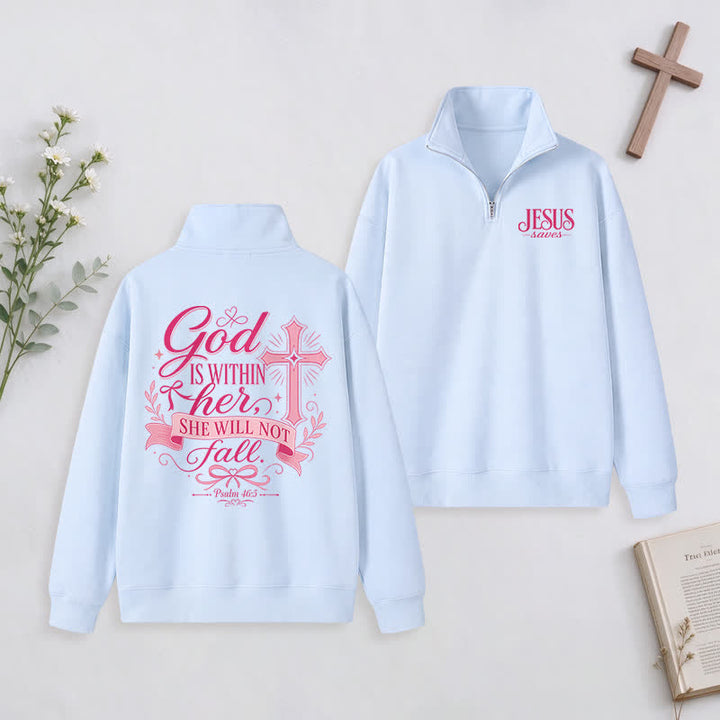 Christianartworkshop Jesus Saves White Stand Collar Half-Zip Pullover - Sky Blue - 3XL - image 16