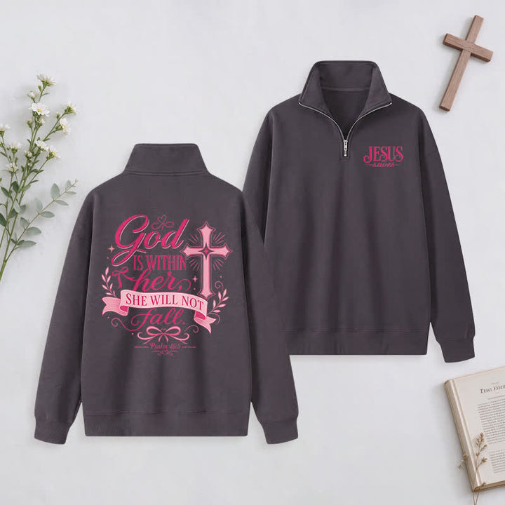Christianartworkshop Jesus Saves White Stand Collar Half-Zip Pullover - Dark Grey - 3XL - image 23