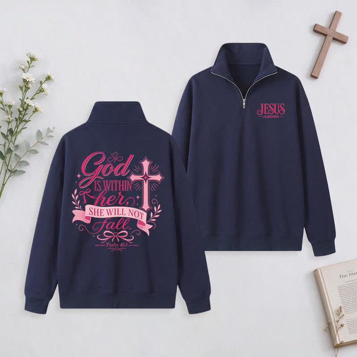 Christianartworkshop Jesus Saves White Stand Collar Half-Zip Pullover - Navy Blue - 3XL - image 26