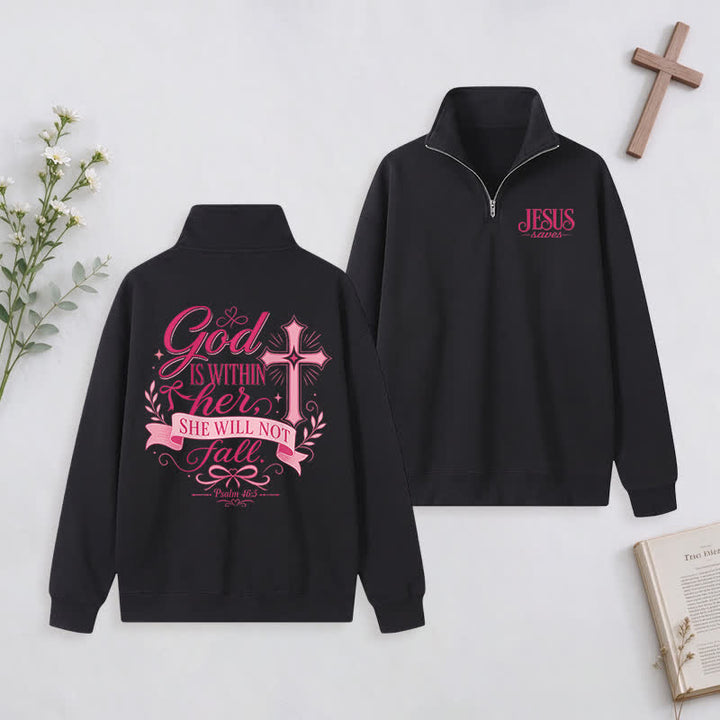 Christianartworkshop Jesus Saves White Stand Collar Half-Zip Pullover - Black - 3XL - image 8