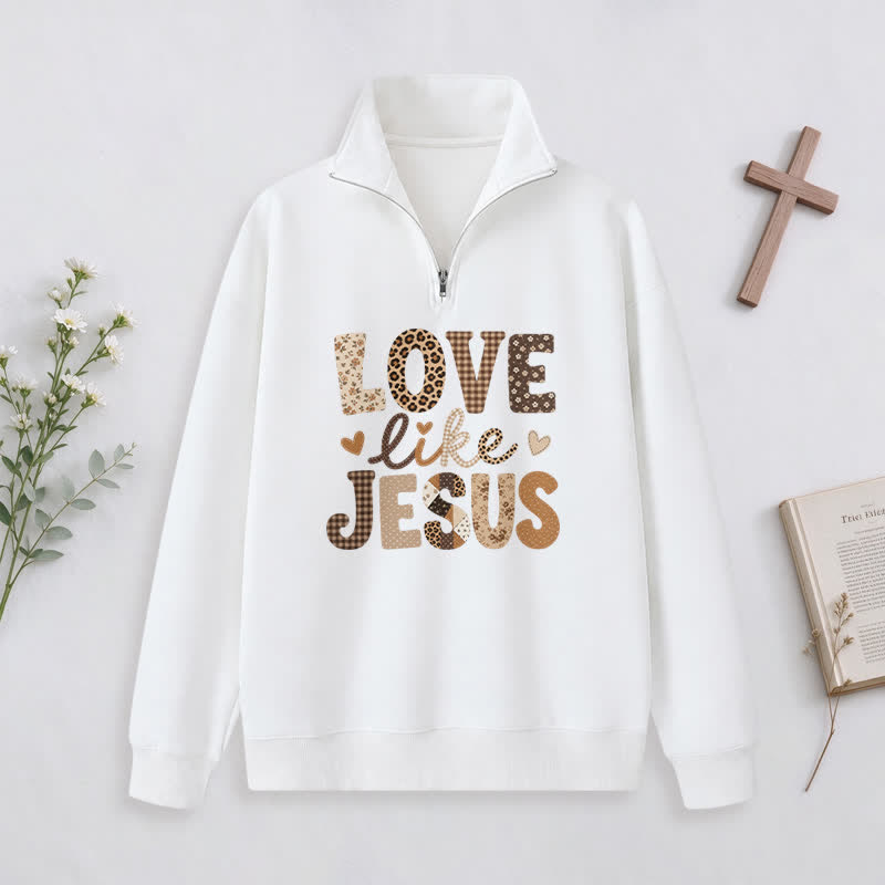 Christianartworkshop Love Like Jesus Vintage Heart Half-Zip Pullover - White - 3XL - image 0