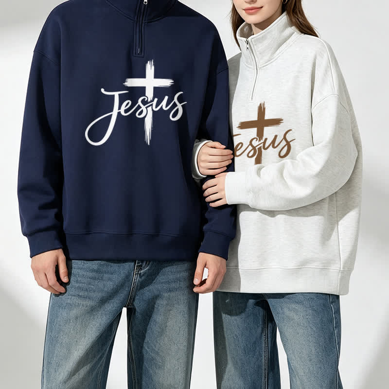 Christianartworkshop Multicolored Jesus Cross Graphic Half-Zip Pullover - image 1