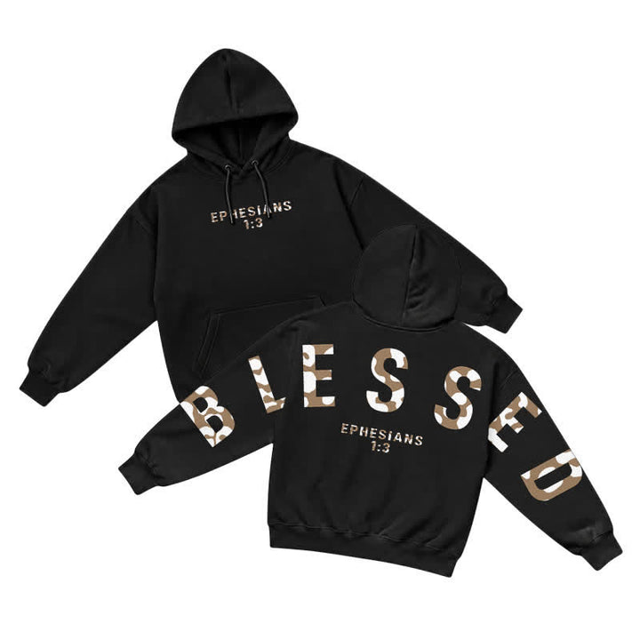 Christianartworkshop Blessed Camo Ephesians 1:3 Statement French Terry Hoodie - Black - 5XL - image 0