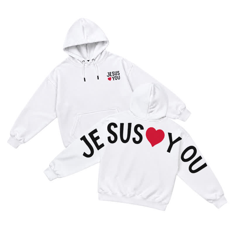 Christianartworkshop Jesus Loves You Streetwear French Terry Hoodie - White - 5XL - image 3
