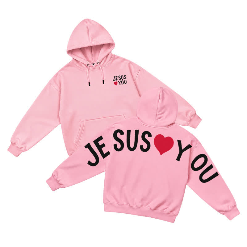 Christianartworkshop Jesus Loves You Streetwear French Terry Hoodie - Pink - 5XL - image 31