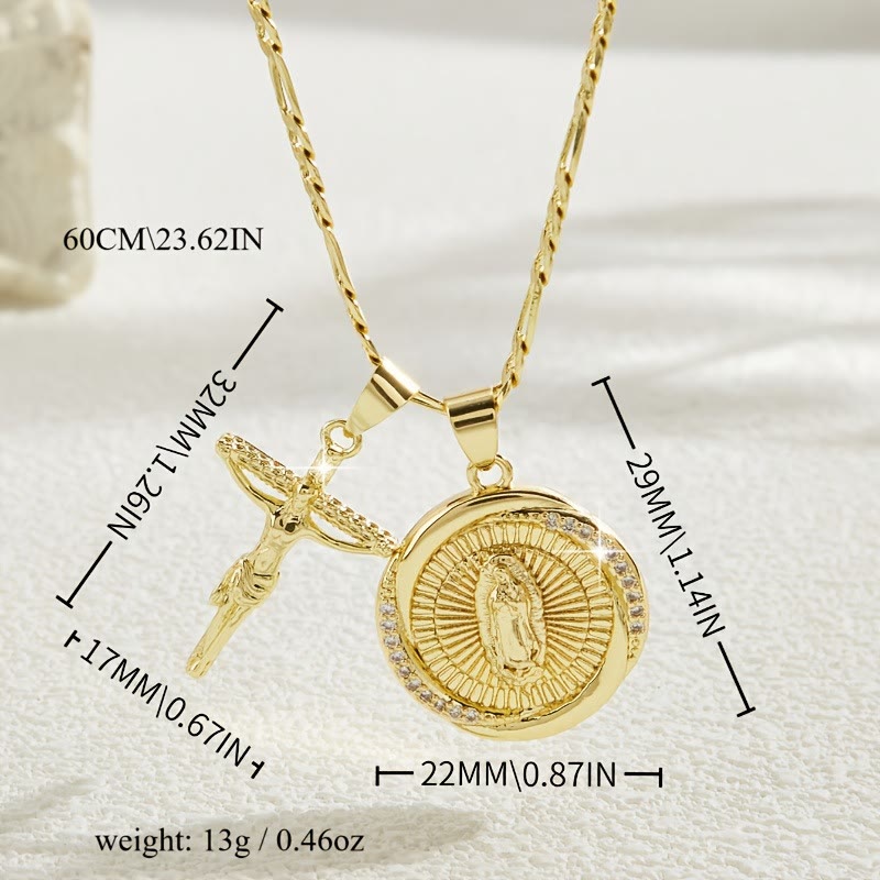 FREE Today: Double Pendant Necklace with Zircon-Encircled Our Lady Medallion & Polished Cross Charm - image 10