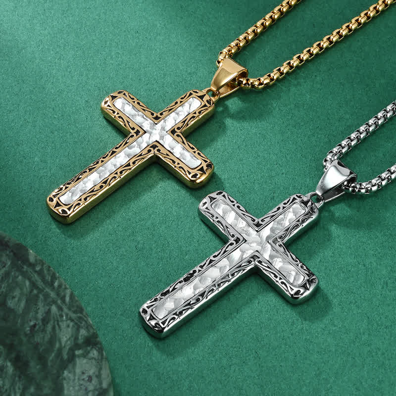 Christianartworkshop Vintage Engraved Texture Cross Necklace: Timeless Symbol of Tender Grace - image 0