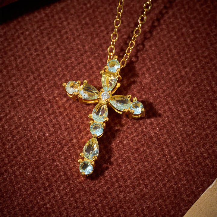 Christianartworkshop Faceted Stone Set Cross Chain Necklace: Token of Abiding Celestial Shelter - image 4