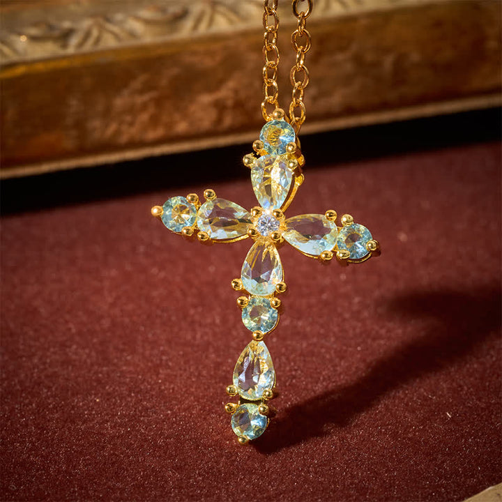 Christianartworkshop Faceted Stone Set Cross Chain Necklace: Token of Abiding Celestial Shelter - image 1