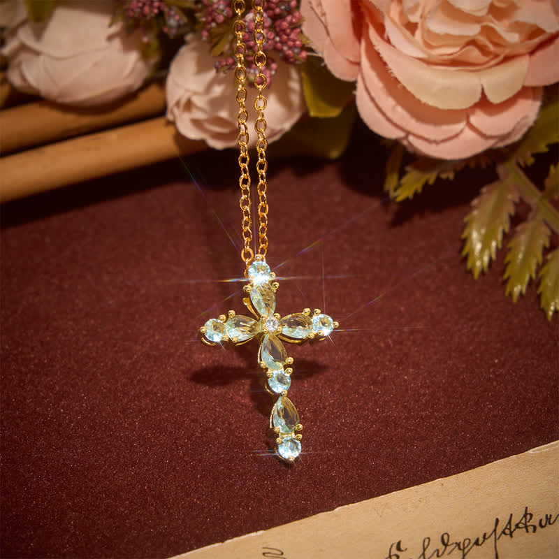 Christianartworkshop Faceted Stone Set Cross Chain Necklace: Token of Abiding Celestial Shelter - Cross - image 0