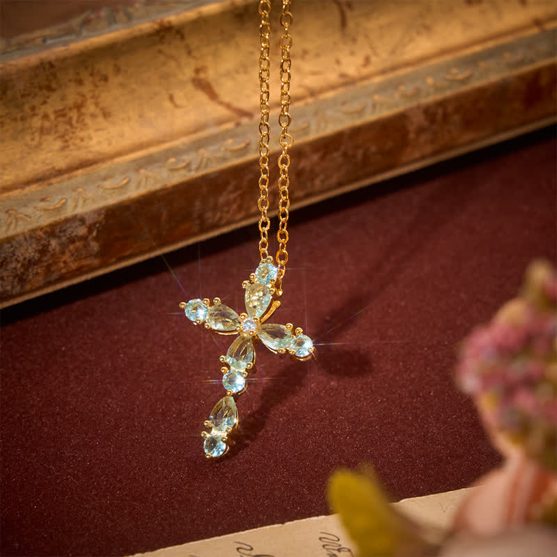 Christianartworkshop Faceted Stone Set Cross Chain Necklace: Token of Abiding Celestial Shelter - image 3