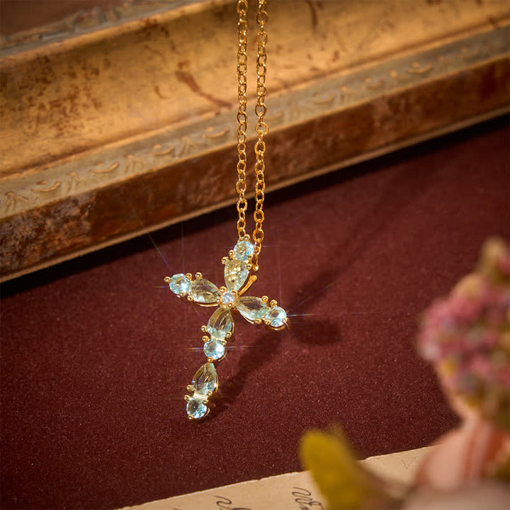 Christianartworkshop Faceted Stone Set Cross Chain Necklace: Token of Abiding Celestial Shelter - image 3