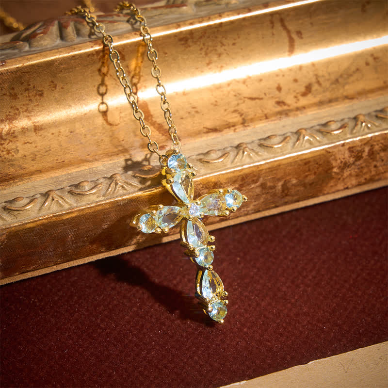 Christianartworkshop Faceted Stone Set Cross Chain Necklace: Token of Abiding Celestial Shelter - image 2