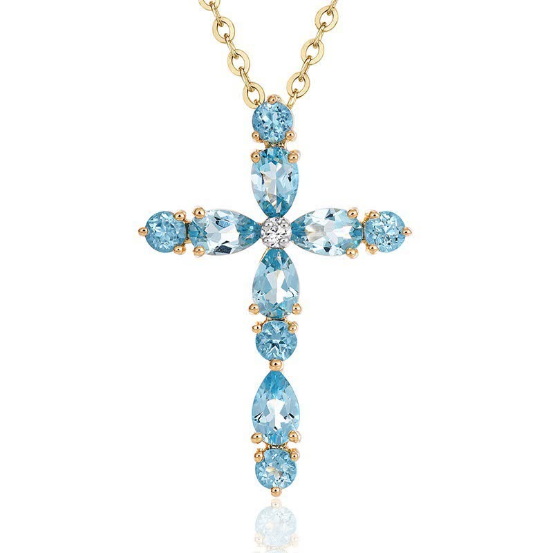 Christianartworkshop Faceted Stone Set Cross Chain Necklace: Token of Abiding Celestial Shelter - Cross - image 0