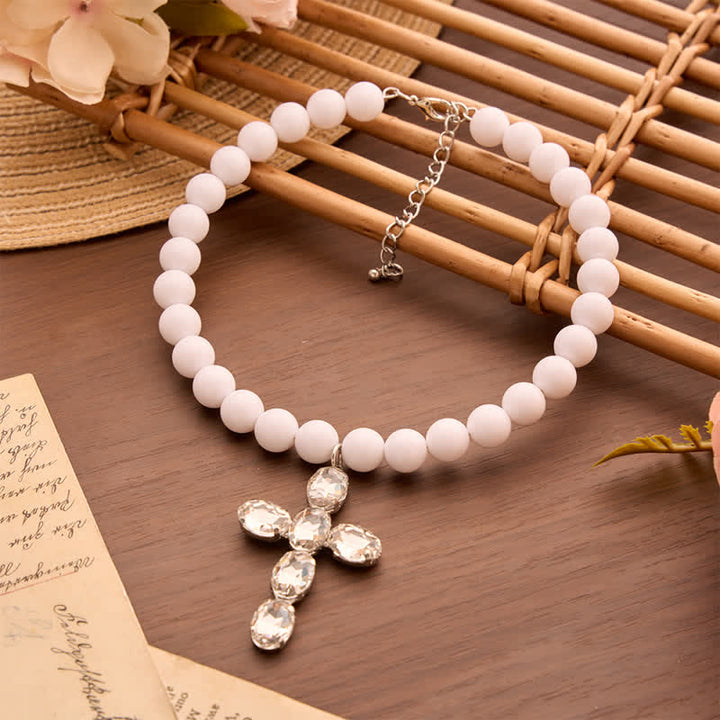 Christianartworkshop Rounded Plastic Bead Jeweled Cross Necklace: Marker for Quiet Meditation - image 13